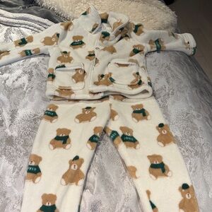 Lola + The Boys Bear Print Kids Pajama Set - Cream and Brown